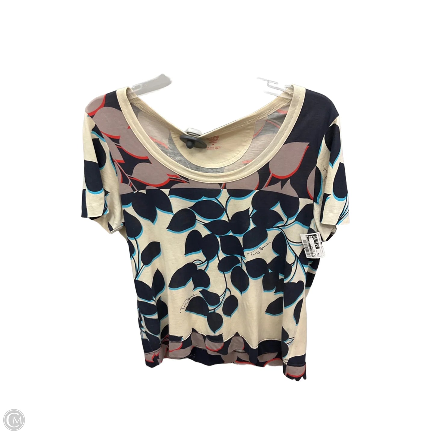 Top Short Sleeve Designer By Tory Burch In Blue & Cream, Size: M