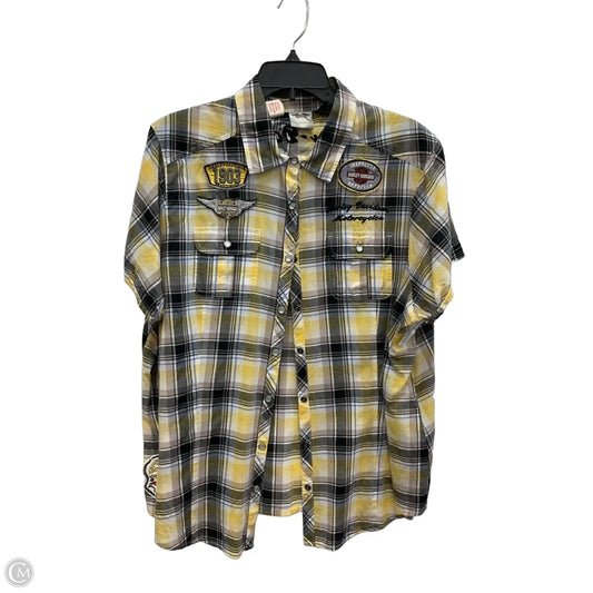 Blouse Short Sleeve By Harley Davidson In Black & Yellow, Size: Xl