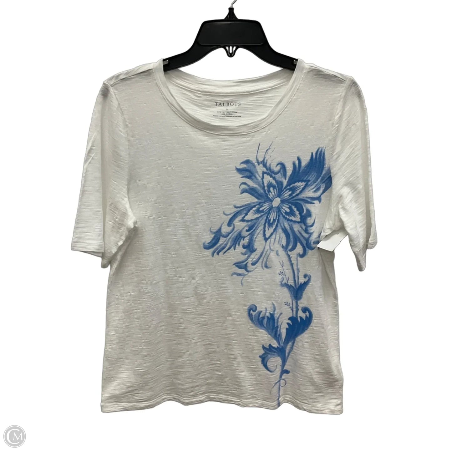 Top Short Sleeve By Talbots In Blue & White, Size: M
