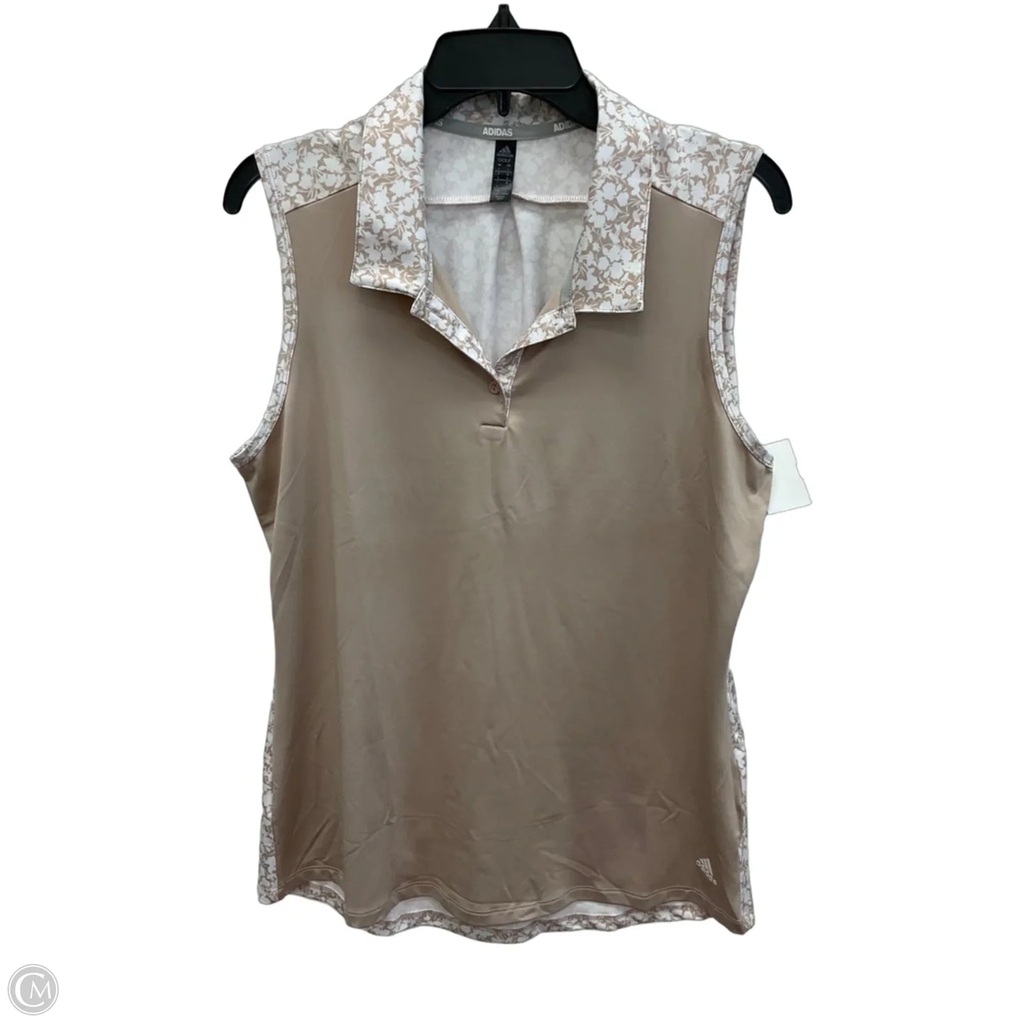 Athletic Tank Top By Adidas In Tan & White, Size: L