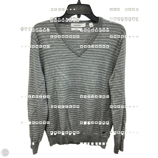 Top Long Sleeve By Calvin Klein In Grey & White, Size: M