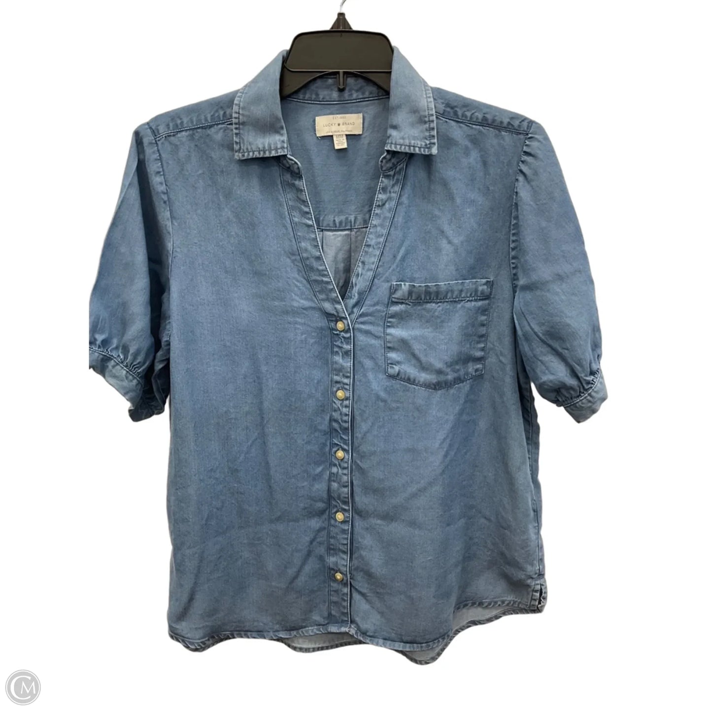 Top Short Sleeve By Lucky Brand In Blue Denim, Size: M