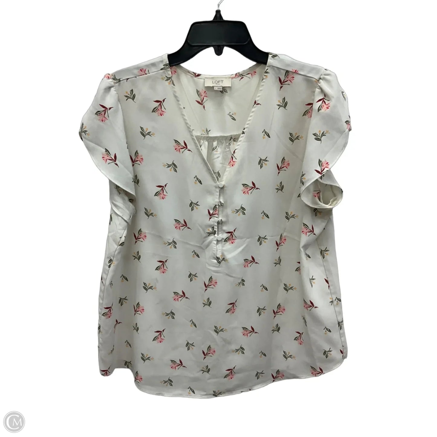 Top Short Sleeve By Loft In Pink & White, Size: L