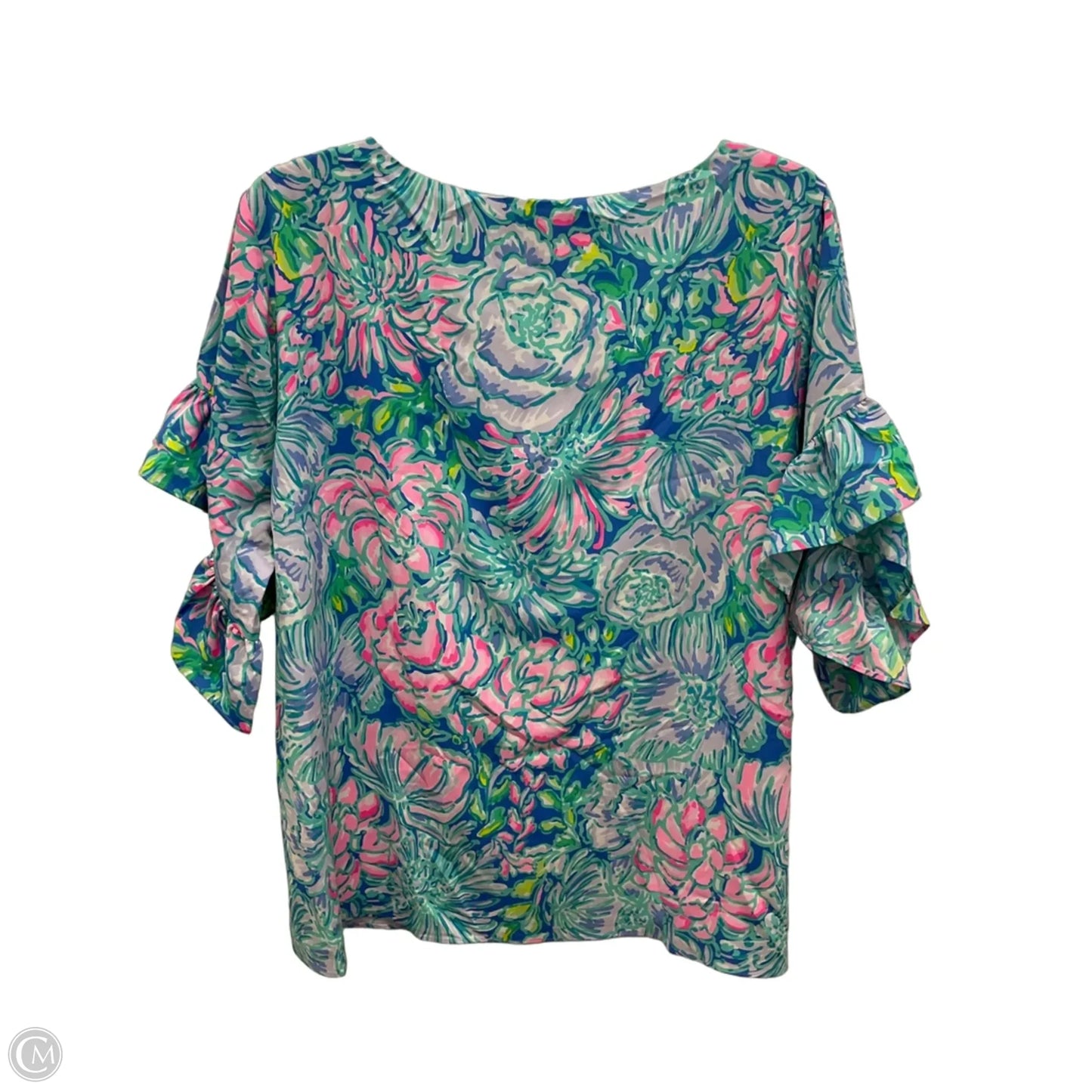 Top Short Sleeve Designer By Lilly Pulitzer In Blue & Pink, Size: Xl