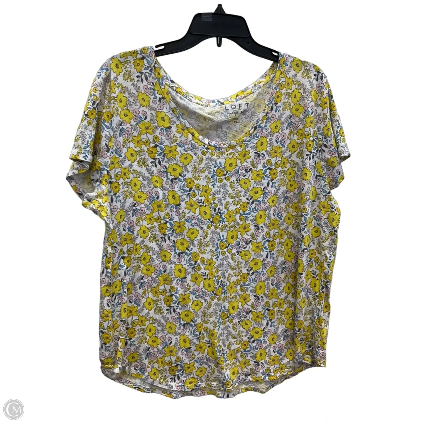 Top Short Sleeve By Loft In White & Yellow, Size: Xl