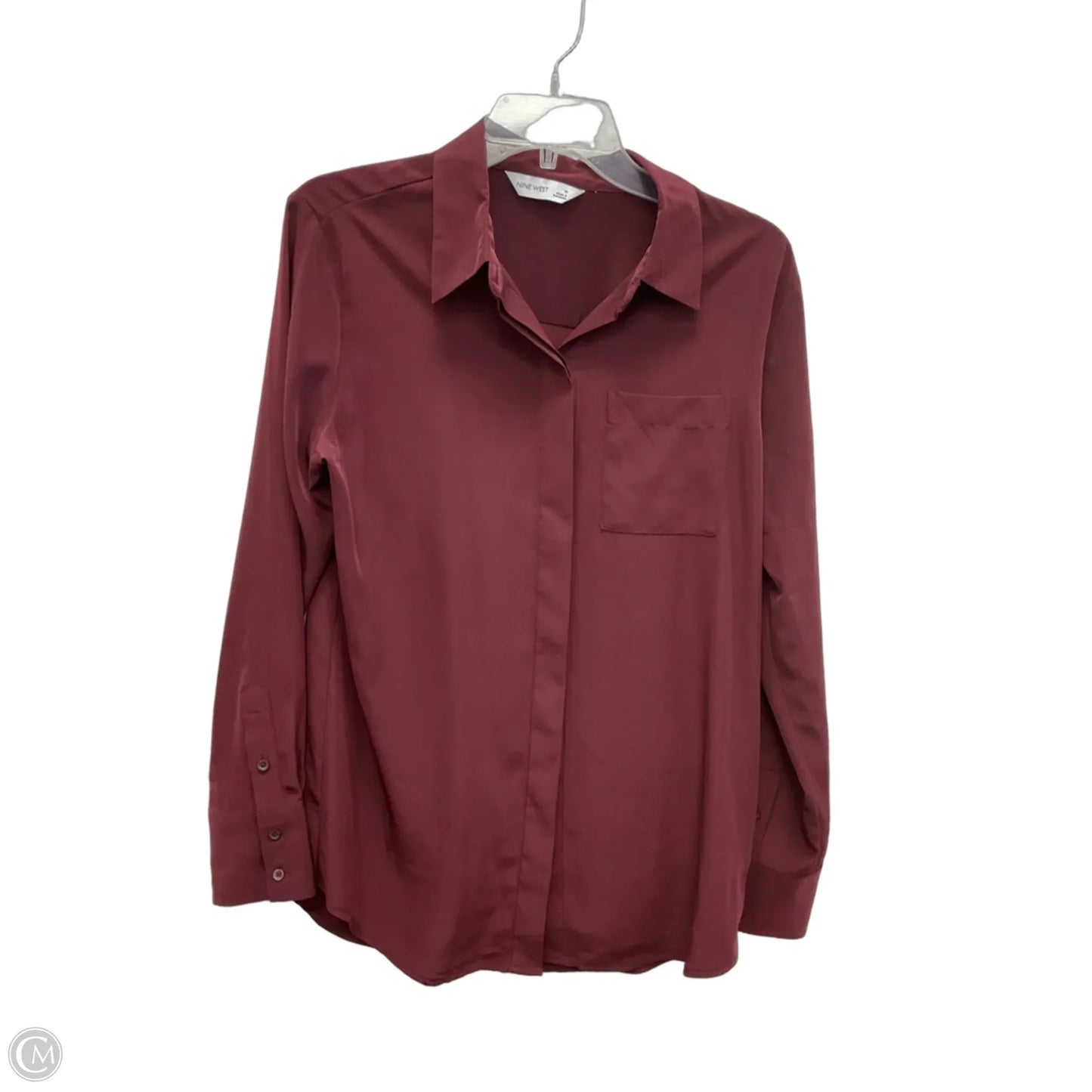 Blouse Long Sleeve By Nine West In Maroon, Size: M