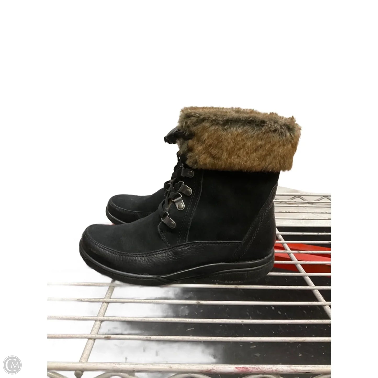 Boots Ankle Flats By Clarks In Black & Brown, Size: 6