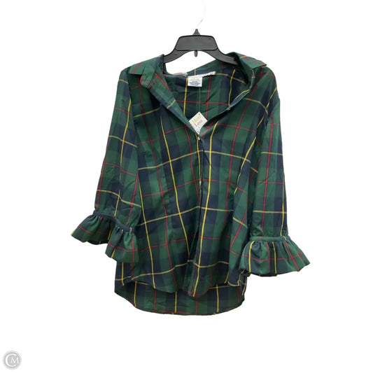 Blouse 3/4 Sleeve By Gretchen Scott In Plaid Pattern, Size: Xl