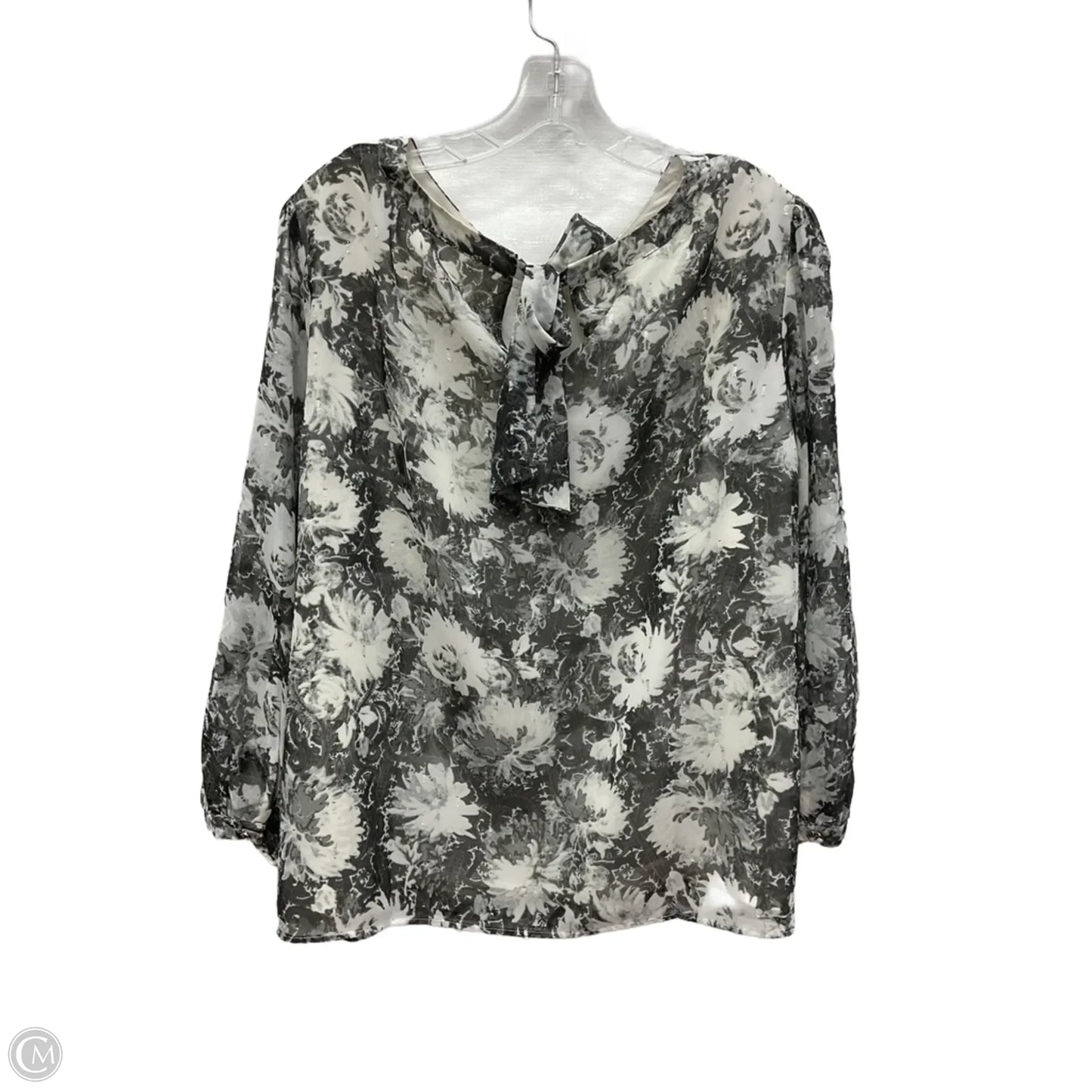 Top Long Sleeve By Talbots In Grey & White, Size: 3x