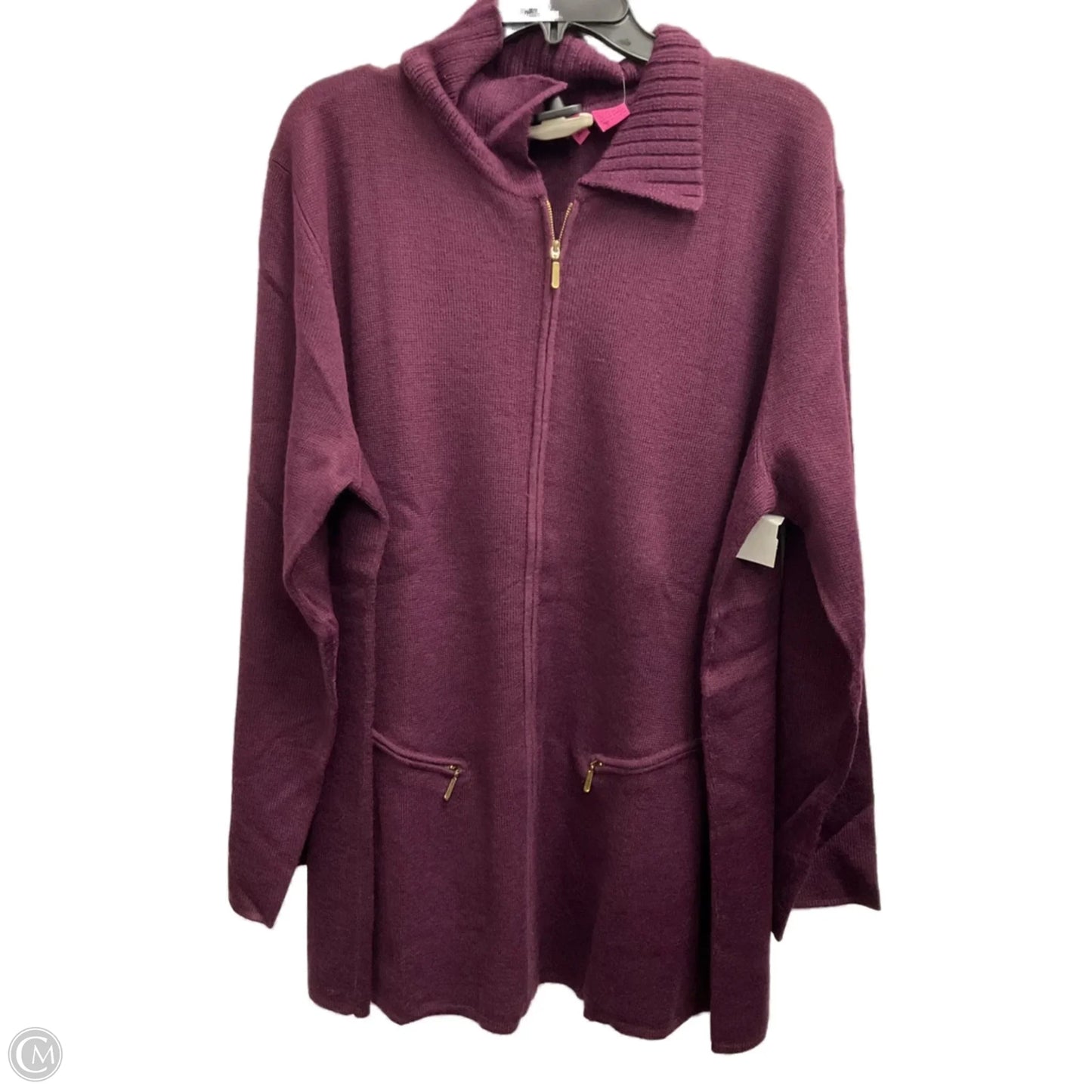 Sweater Cardigan By Dana Buchman In Purple, Size: 3x