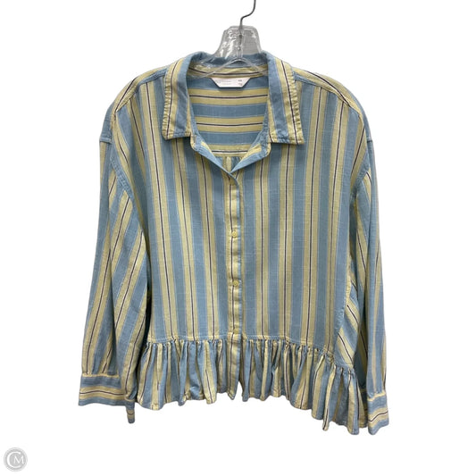 Blouse Long Sleeve By Lc Lauren Conrad In Blue & Yellow, Size: Xxl