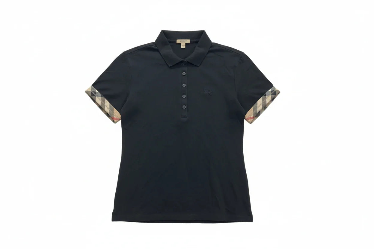 Top Short Sleeve Luxury Designer By Burberry In Black, Size: M