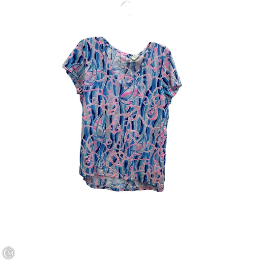 Top Short Sleeve Designer By Lilly Pulitzer In Blue & Pink, Size: Xl