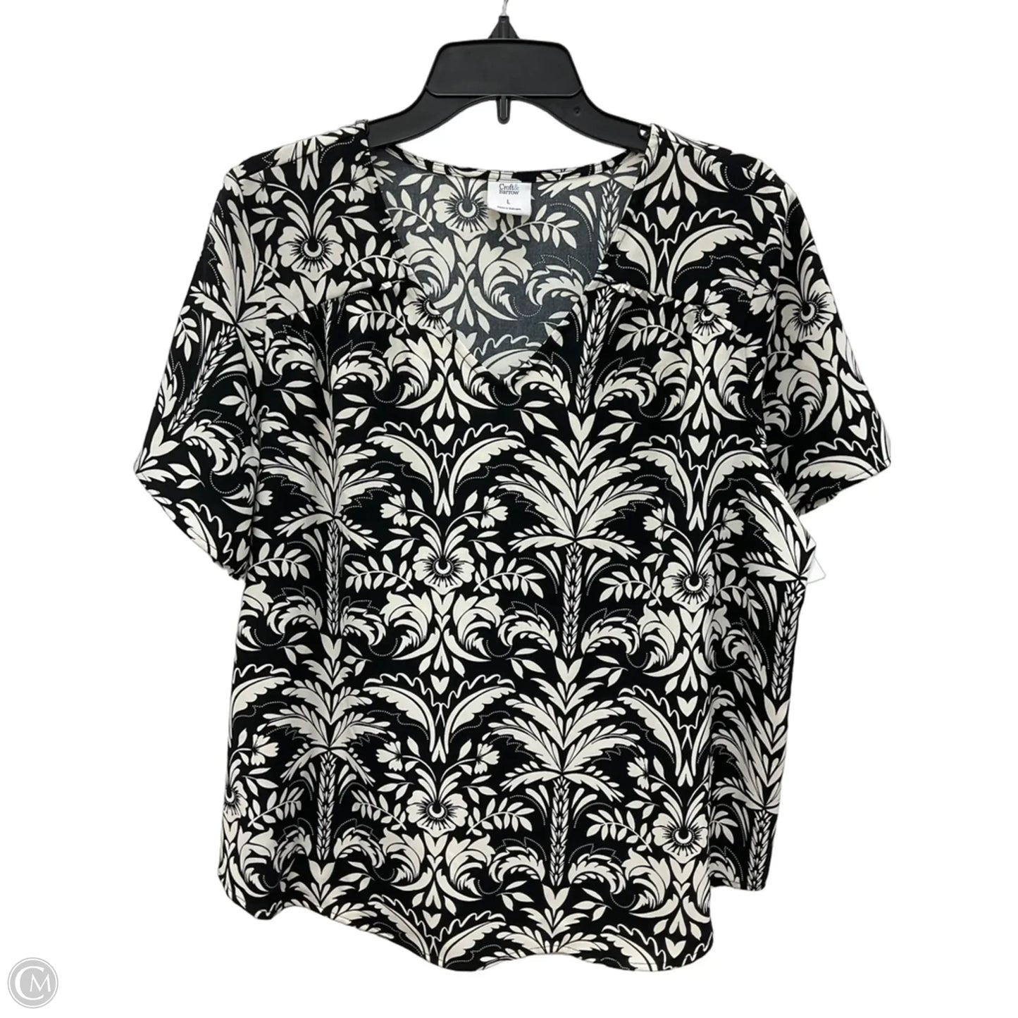 Top Short Sleeve By Croft And Barrow In Black & White, Size: L