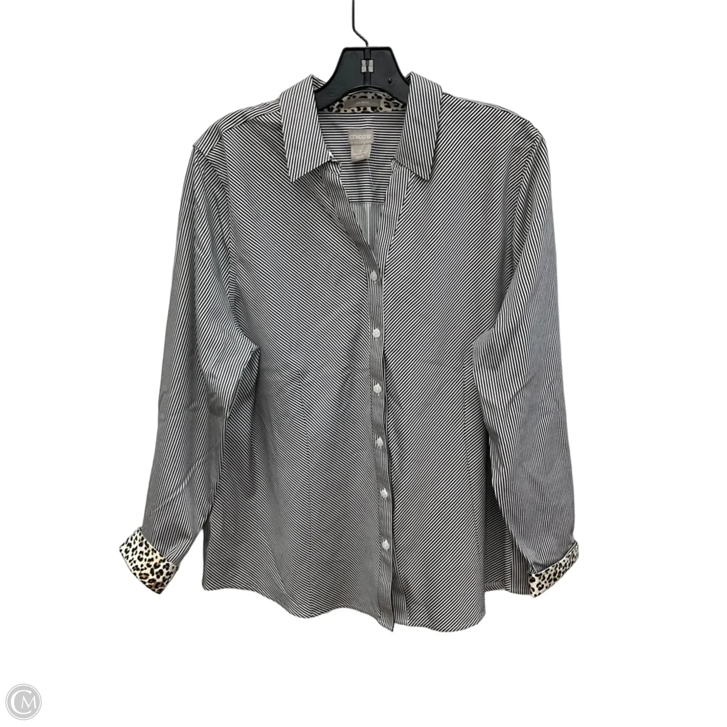 Blouse Long Sleeve By Chicos In Striped Pattern, Size: L