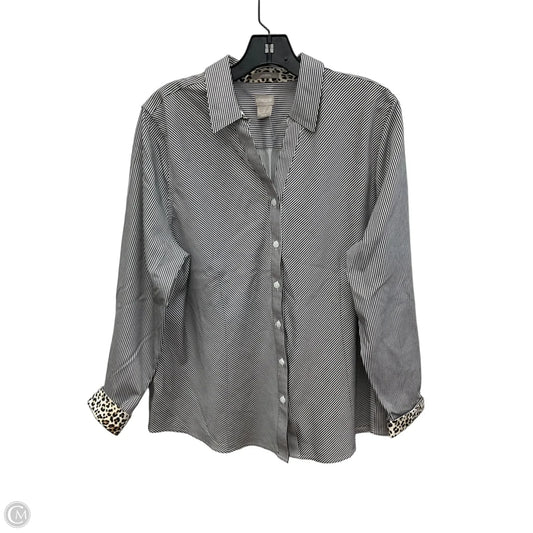 Blouse Long Sleeve By Chicos In Striped Pattern, Size: L