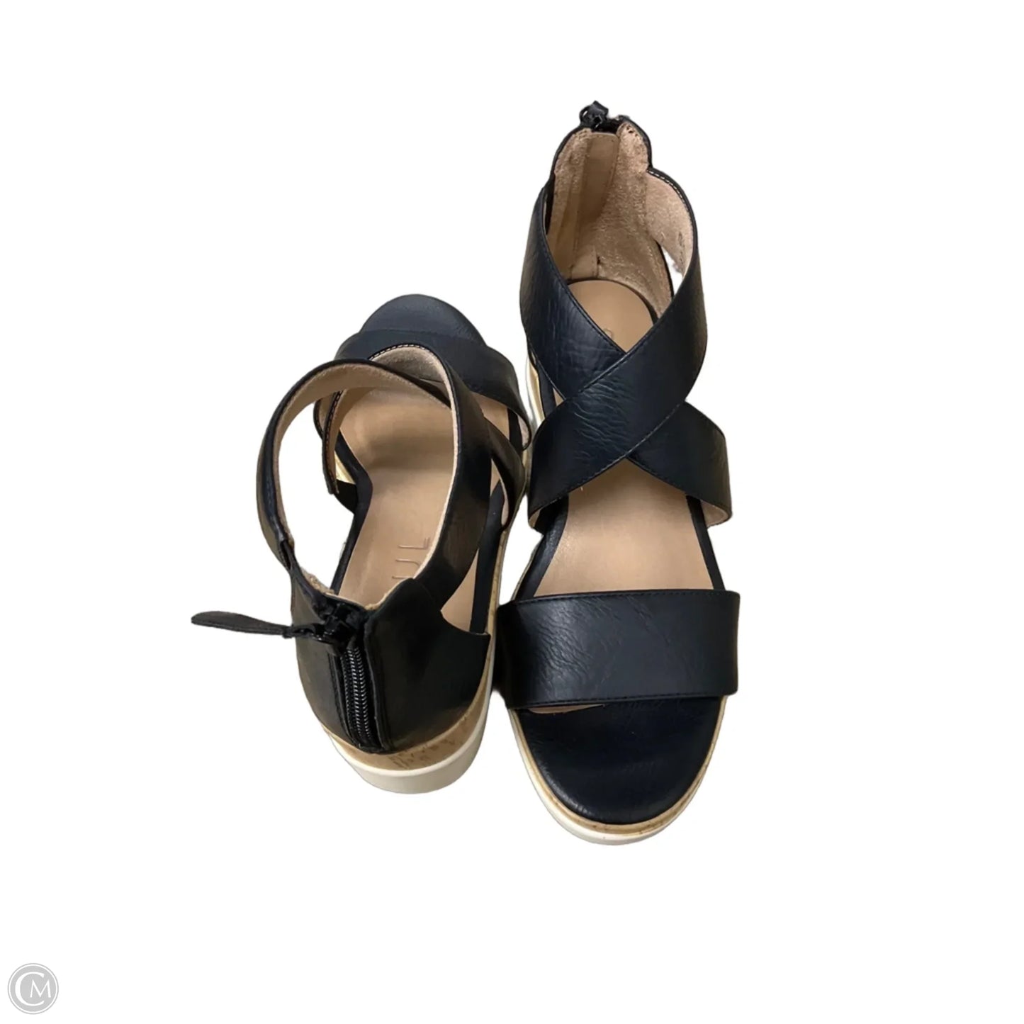 Sandals Heels Wedge By Clothes Mentor In Black, Size: 8.5