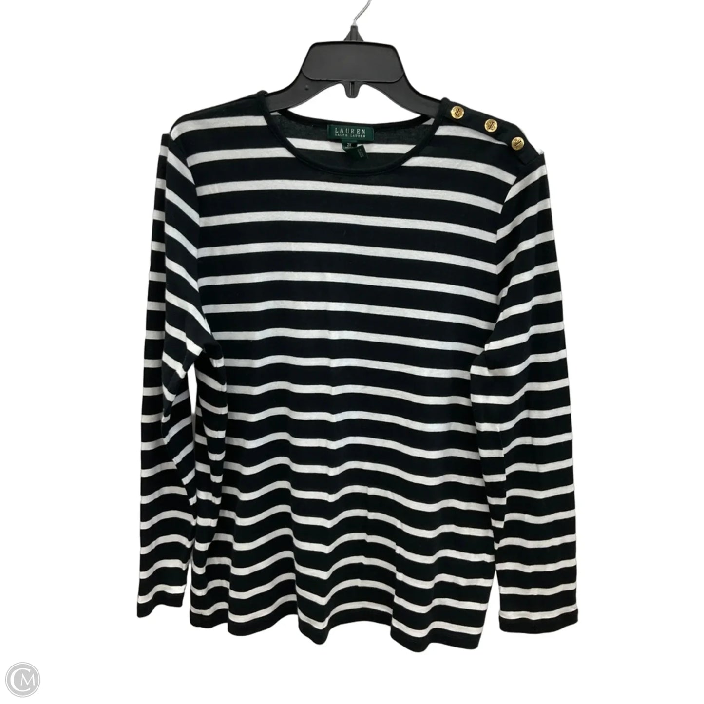 Top Long Sleeve By Lauren By Ralph Lauren In Black & White, Size: 2x