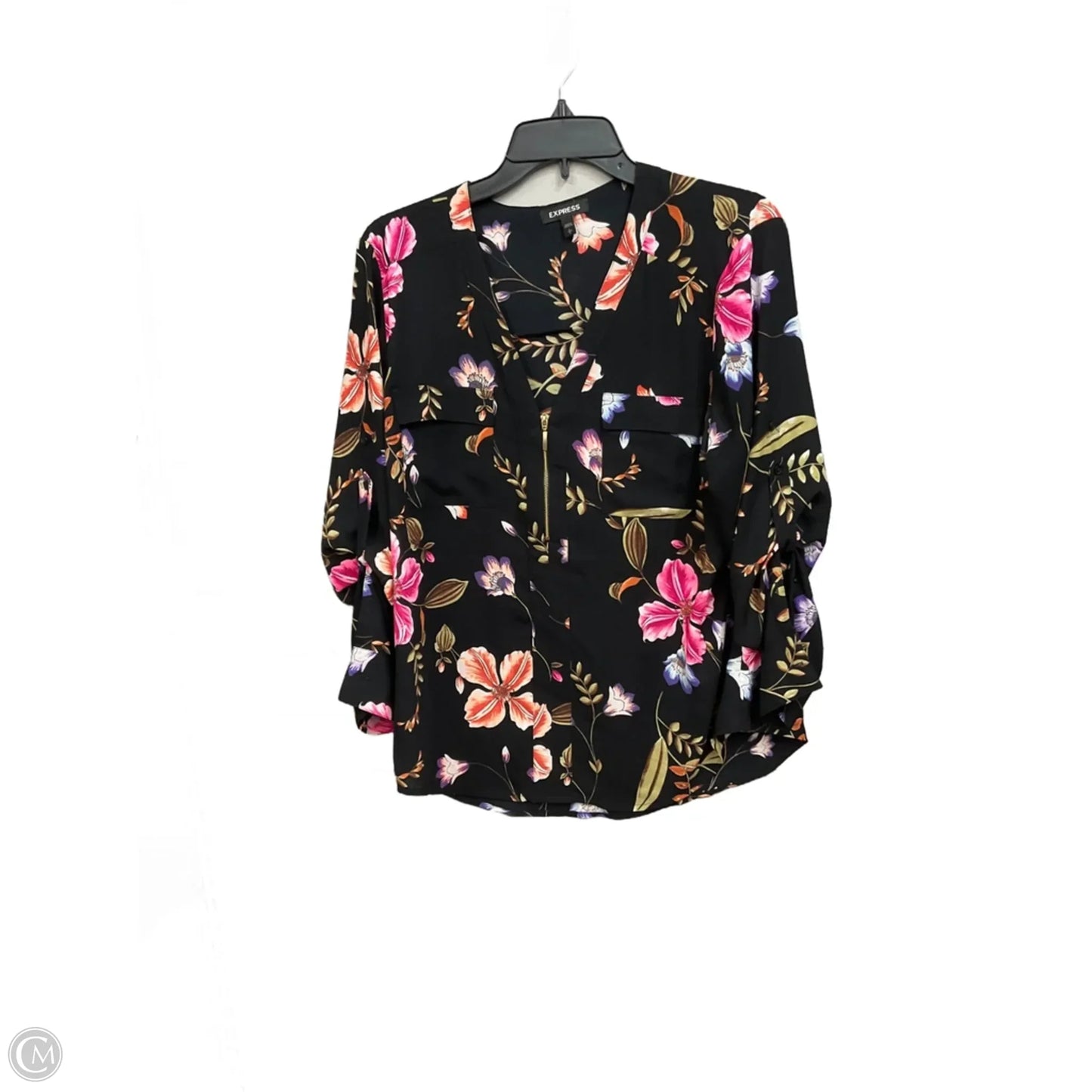 Blouse Long Sleeve By Express In Floral Print, Size: L