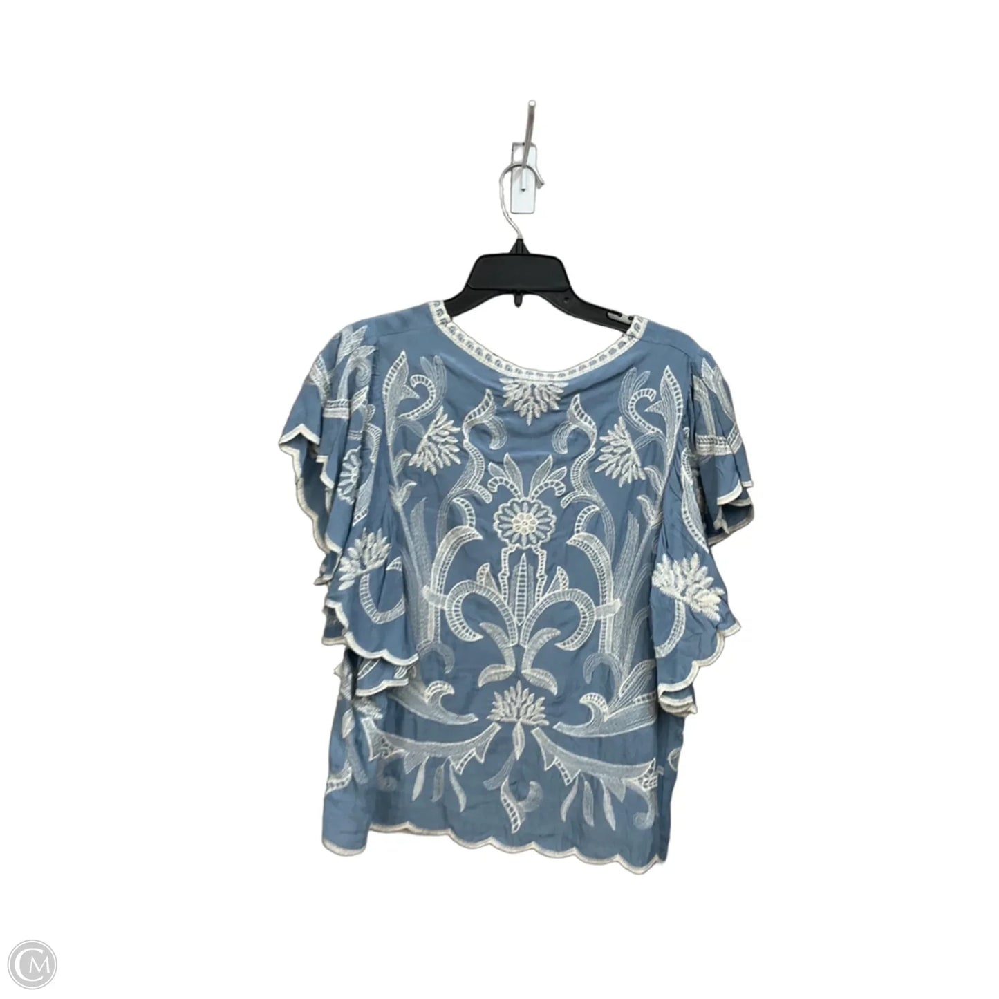 Top Short Sleeve By Solitaire In Blue & White, Size: M
