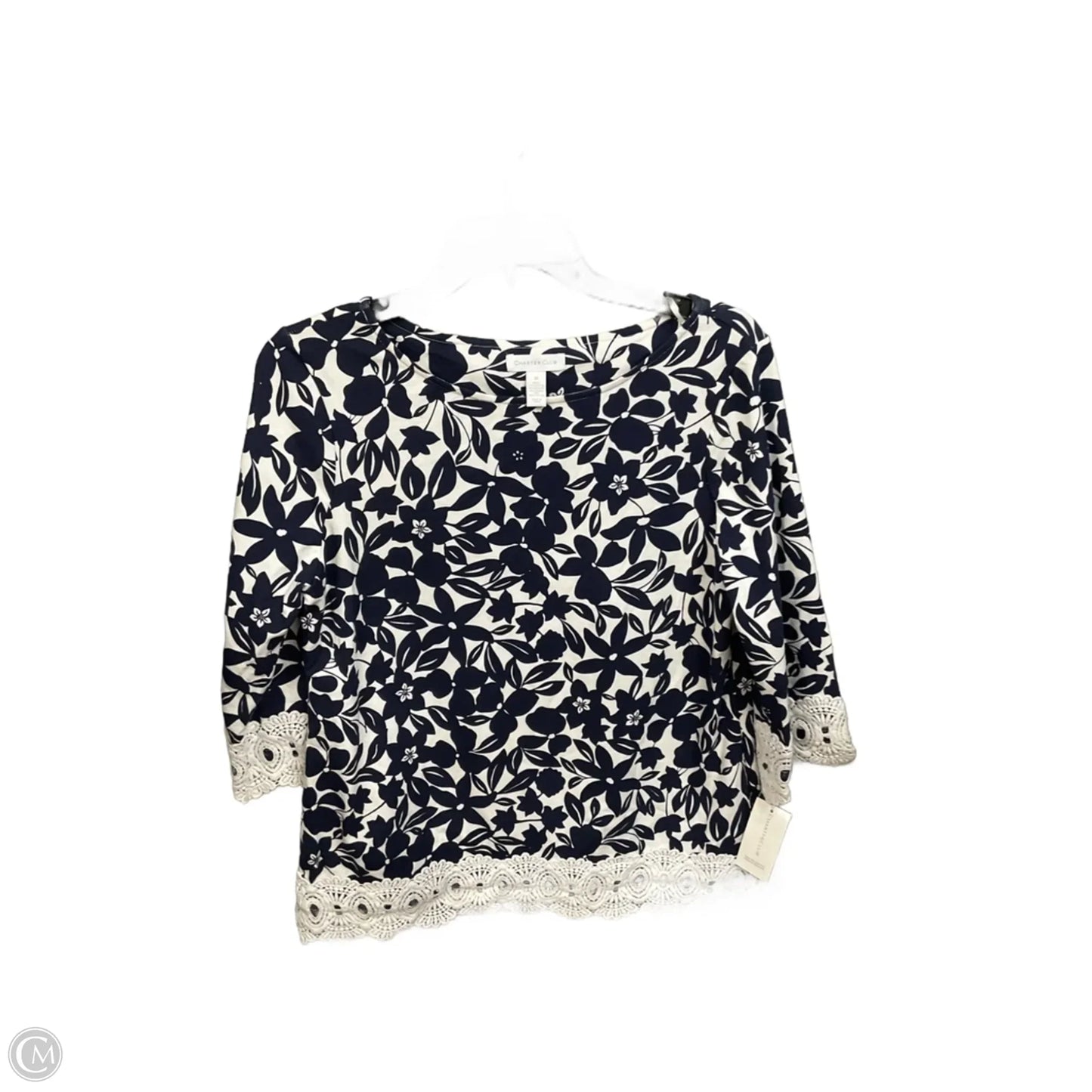 Top 3/4 Sleeve By Charter Club In Floral Print, Size: M