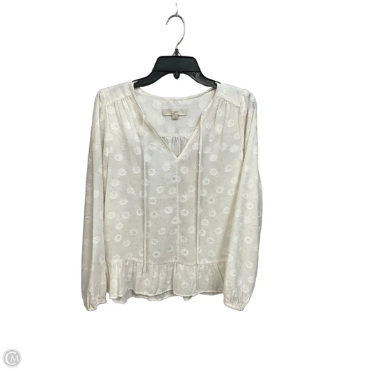 Blouse Long Sleeve By Loft In Cream, Size: Xs