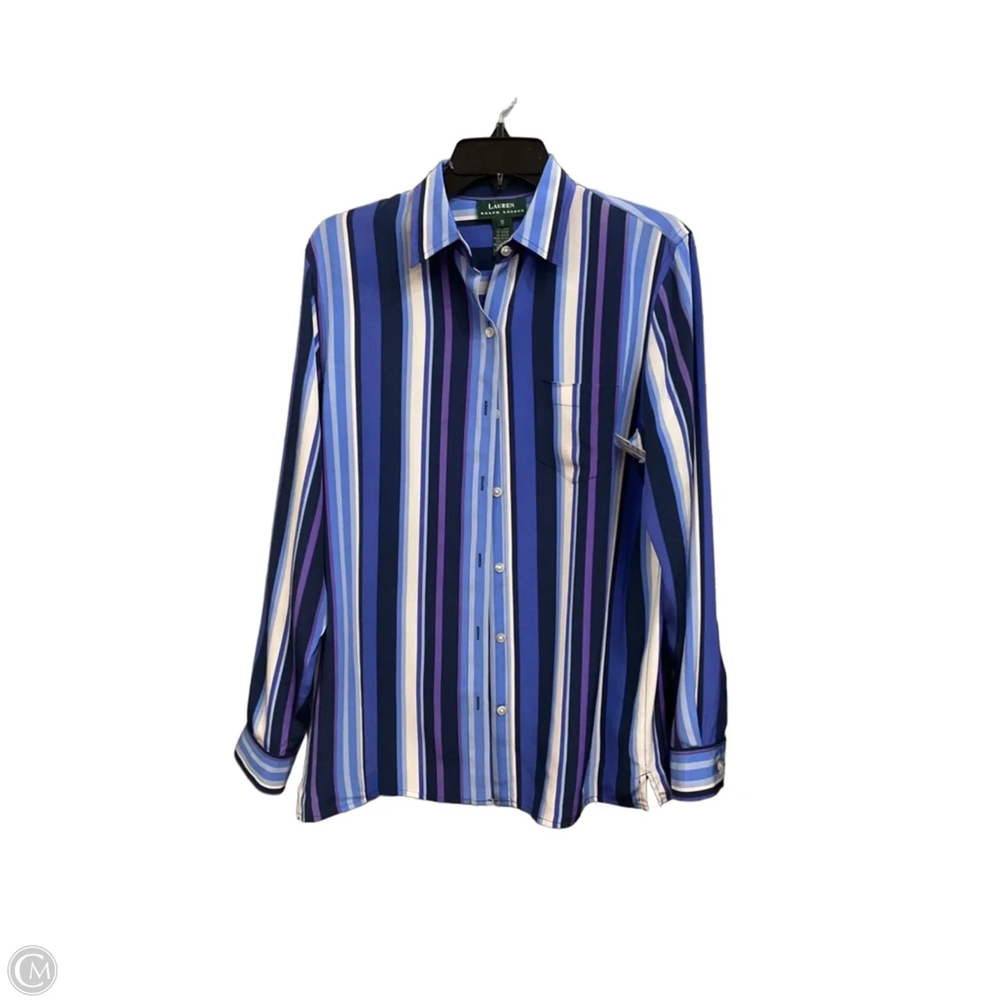 Blouse Long Sleeve By Lauren By Ralph Lauren In Striped Pattern, Size: M