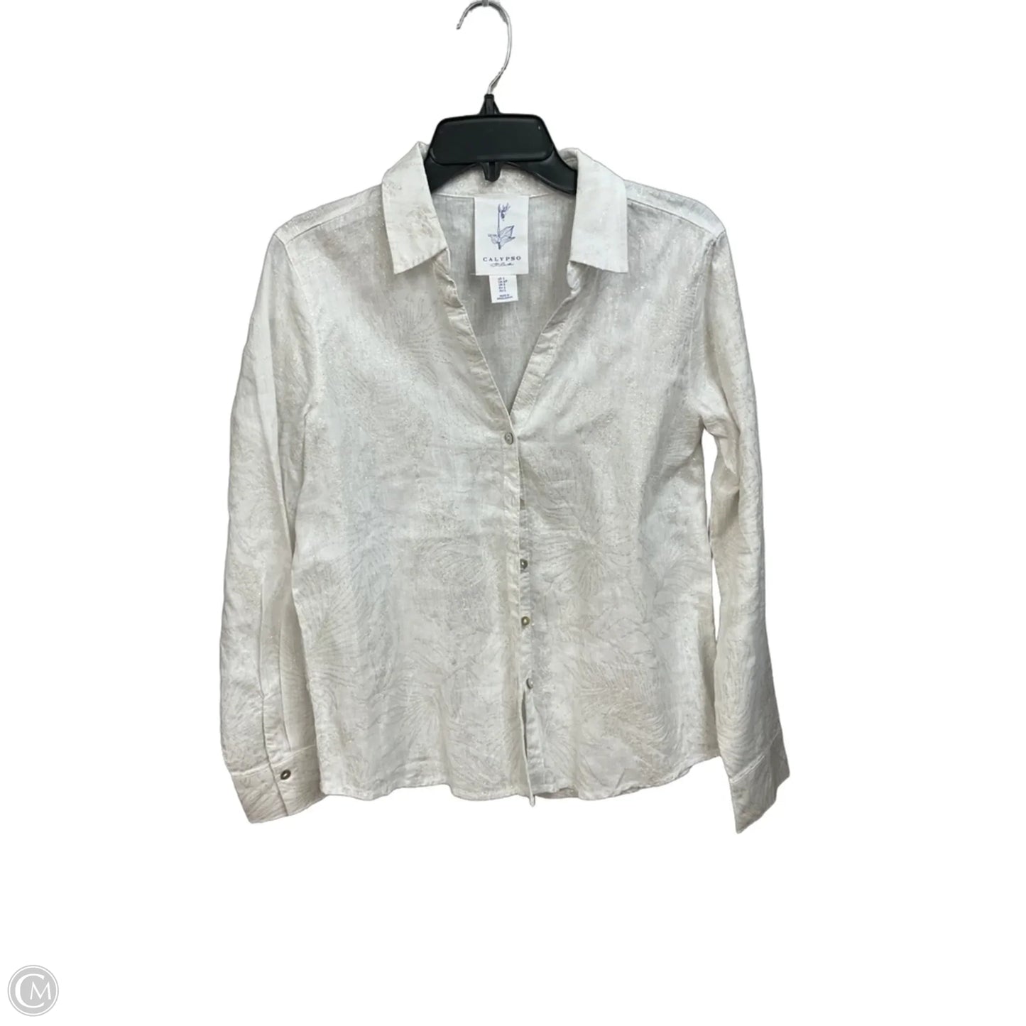 Blouse Long Sleeve By Calypso St Barth In Silver & White, Size: S