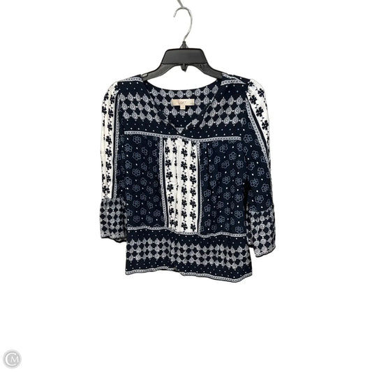 Top 3/4 Sleeve By Loft In Blue & White, Size: Mp