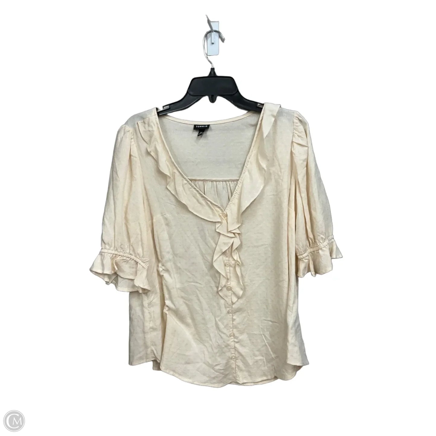 Blouse Short Sleeve By Torrid In Cream, Size: M