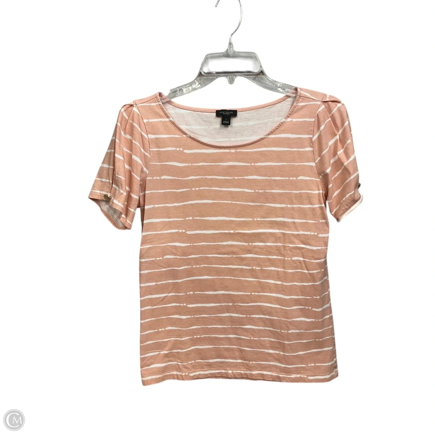 Top Short Sleeve By Ann Taylor In Pink & White, Size: S