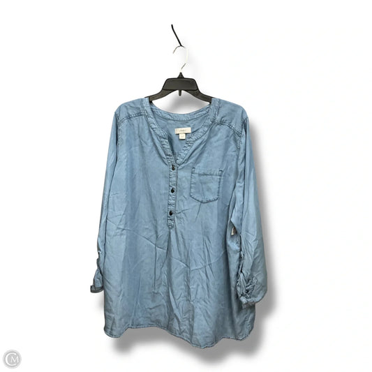 Top Long Sleeve By Cj Banks In Blue Denim, Size: 3x