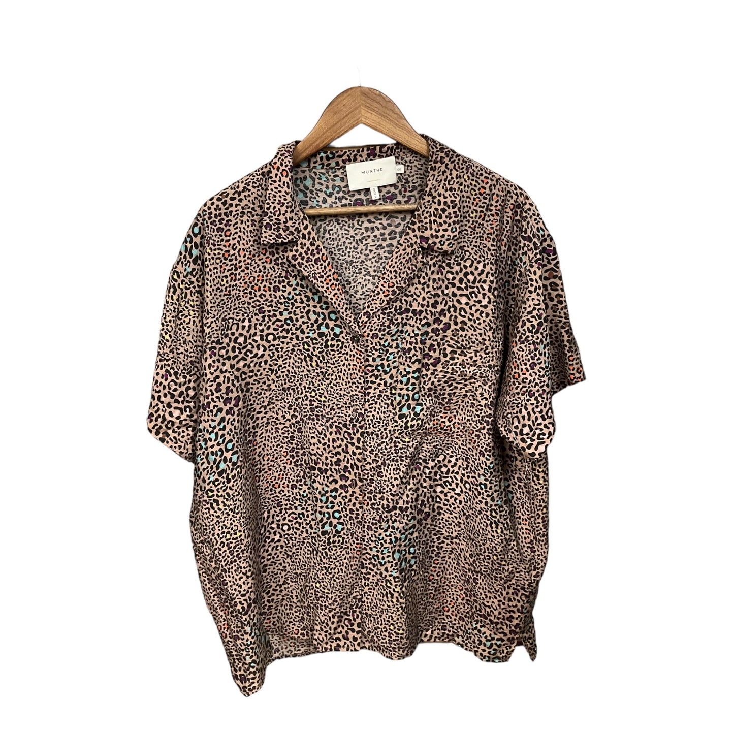 Animal Print Blouse Short Sleeve Cma, Size Xl