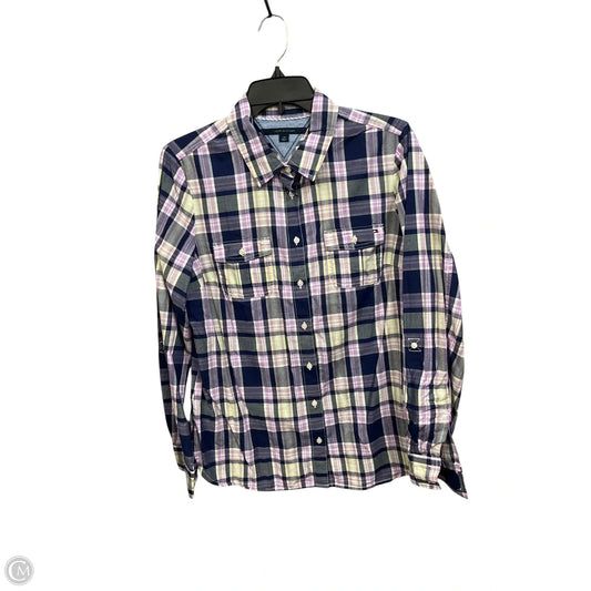 Blouse Long Sleeve By Tommy Hilfiger In Plaid Pattern, Size: L