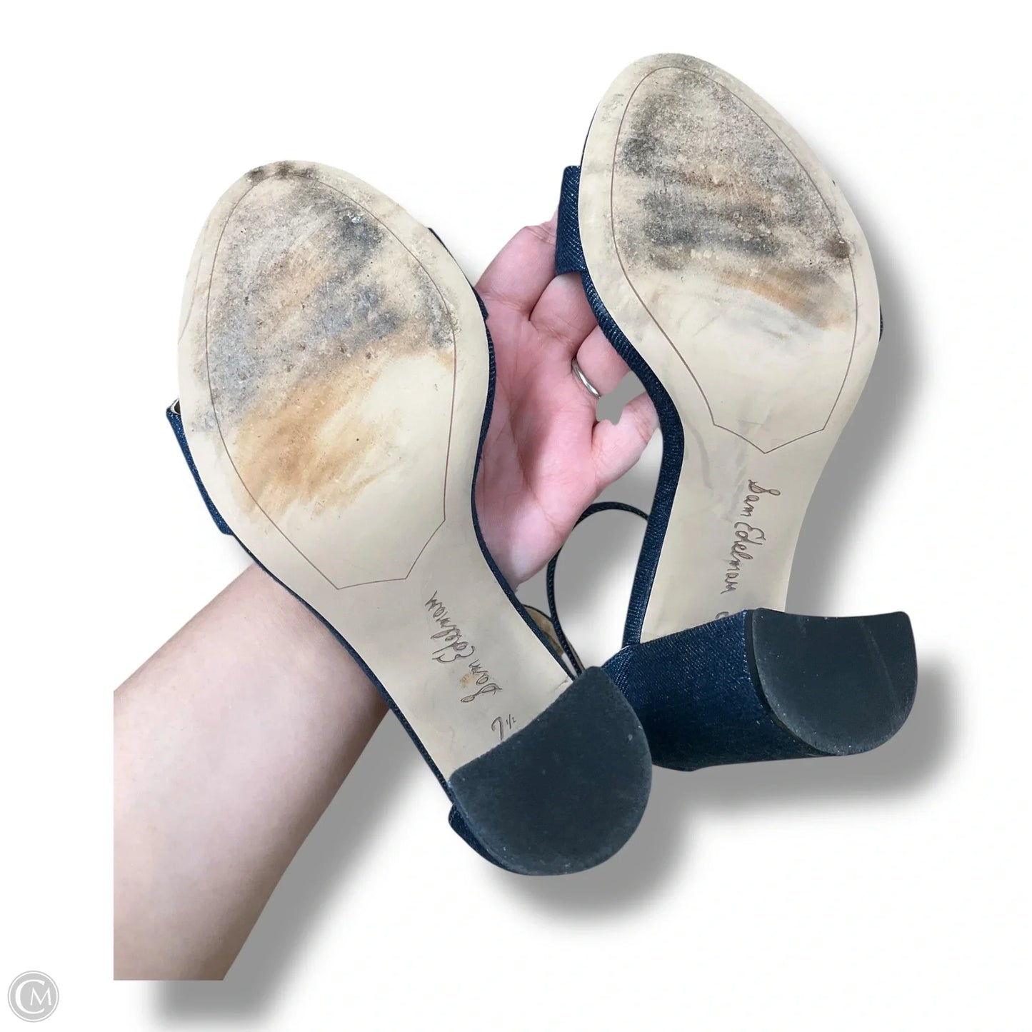 Sandals Heels Block By Sam Edelman In Blue Denim, Size: 7.5