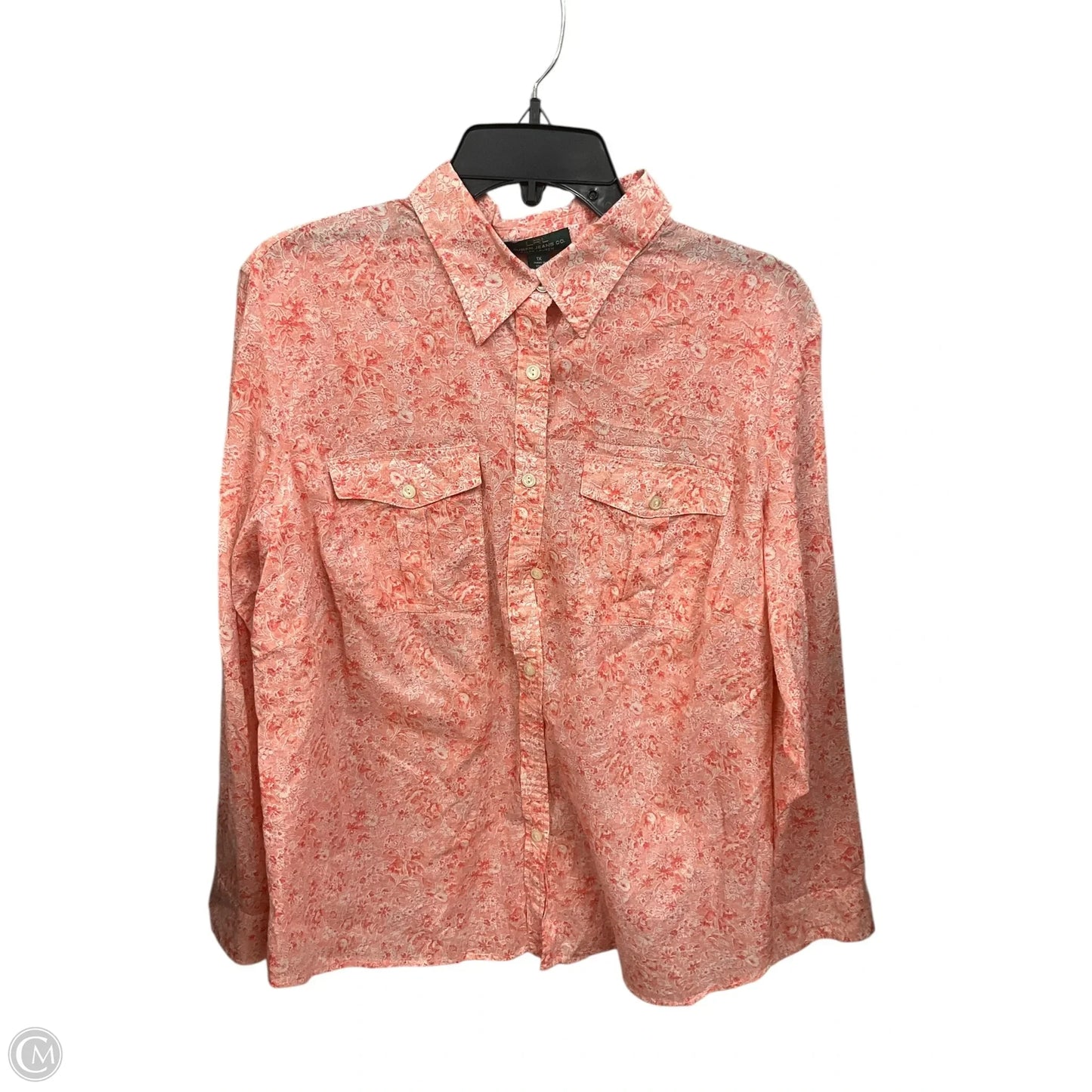 Blouse Long Sleeve By Lauren Jeans Co In Orange & White, Size: 1x