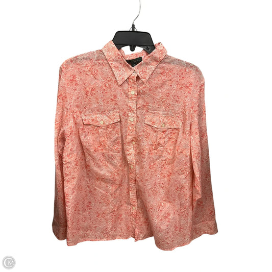 Blouse Long Sleeve By Lauren Jeans Co In Orange & White, Size: 1x