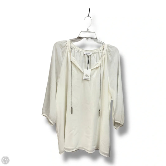 Blouse Long Sleeve By Calvin Klein In White, Size: L