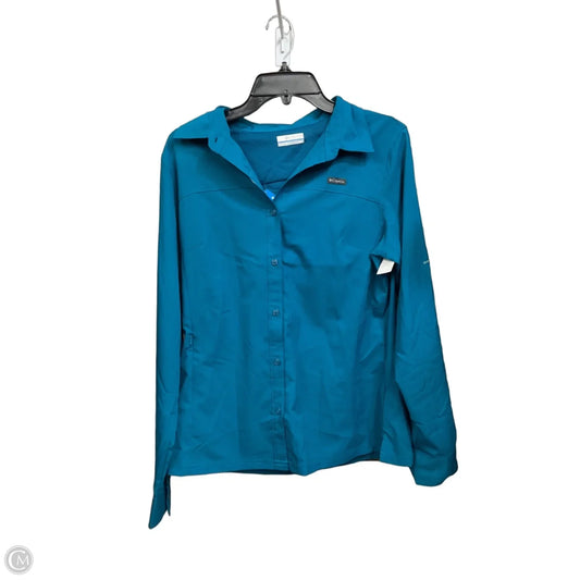 Athletic Top Long Sleeve Collar By Columbia In Teal, Size: M