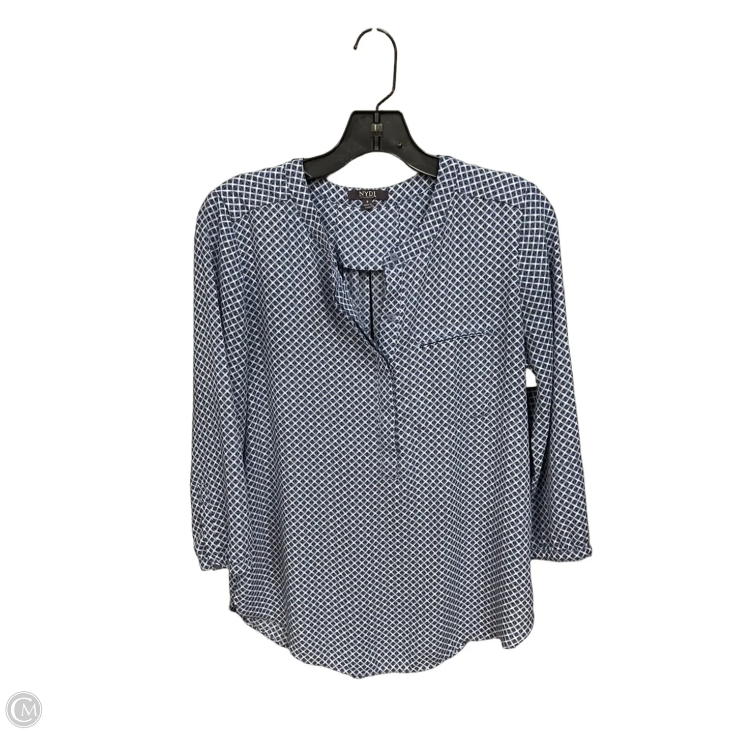 Blouse 3/4 Sleeve By Not Your Daughters Jeans In Blue & White, Size: S