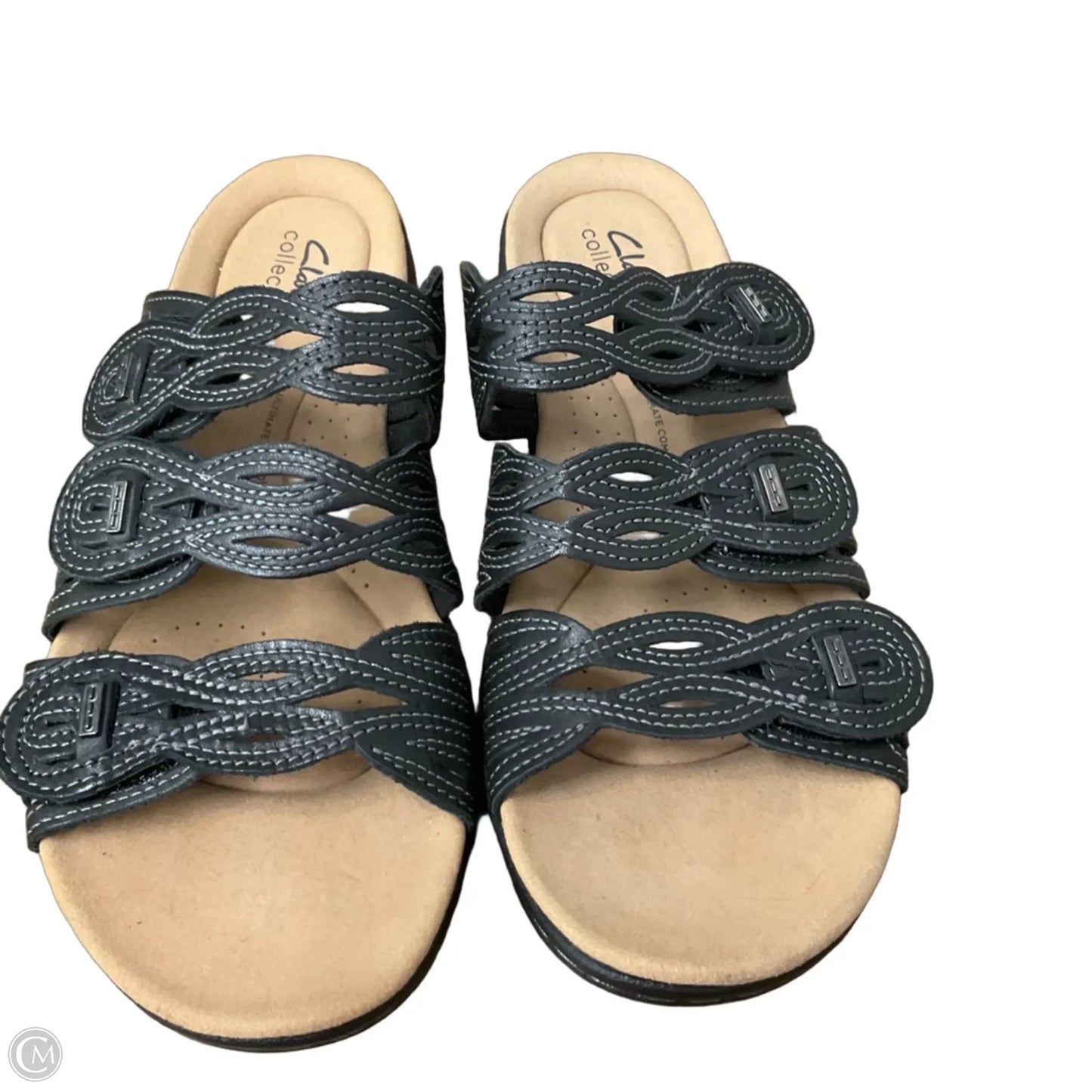 Sandals Flats By Clarks In Black & Tan, Size: 10
