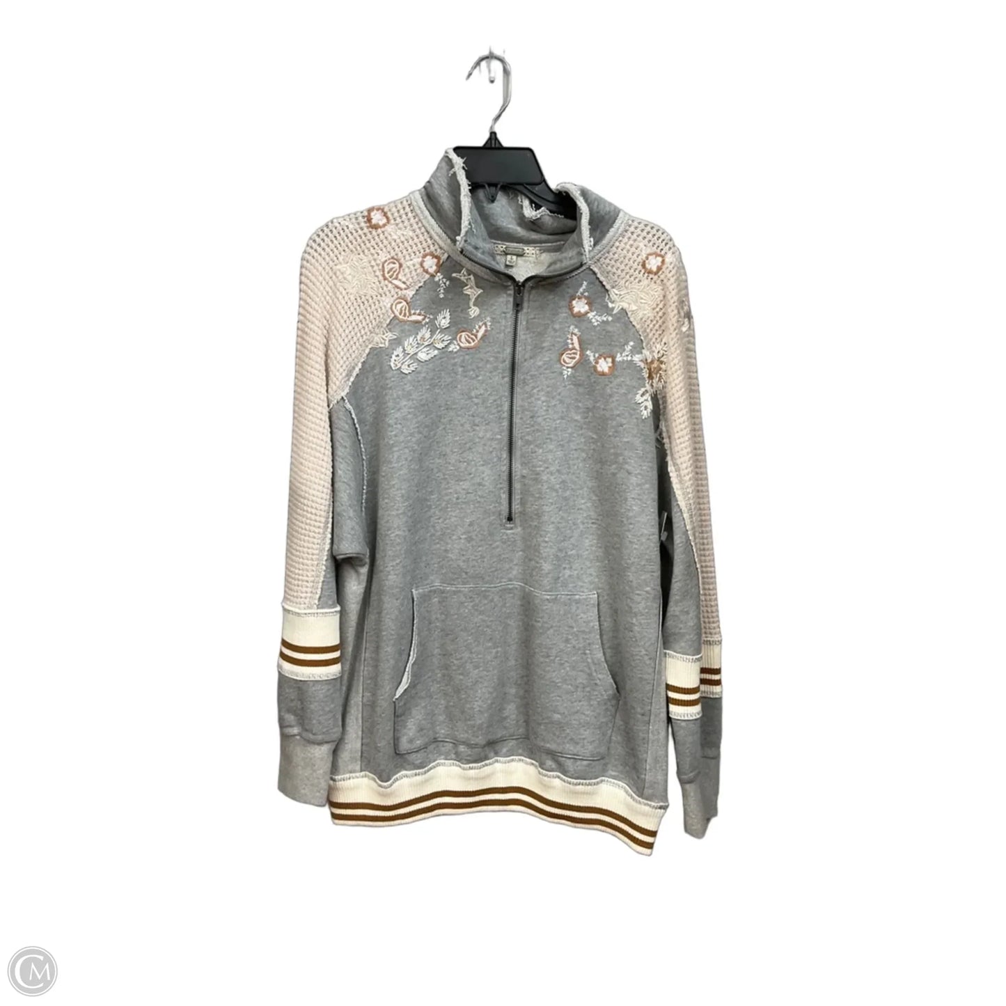 Sweatshirt Collar By Gimmicks In Cream & Grey, Size: L
