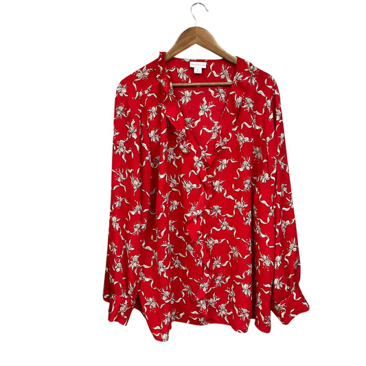 Top Long Sleeve By Liz Claiborne In Red & White, Size: 3x