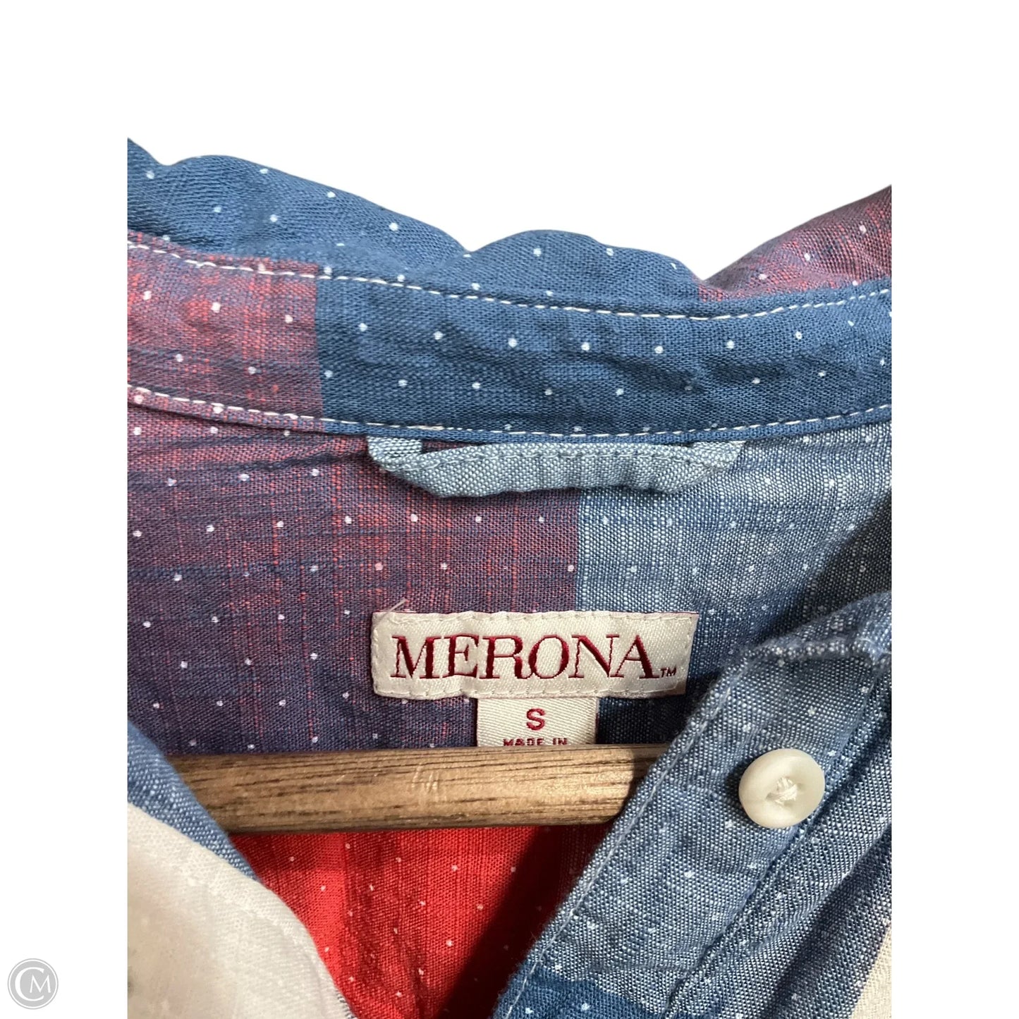 Blouse Long Sleeve By Merona In Blue Red & White, Size: S