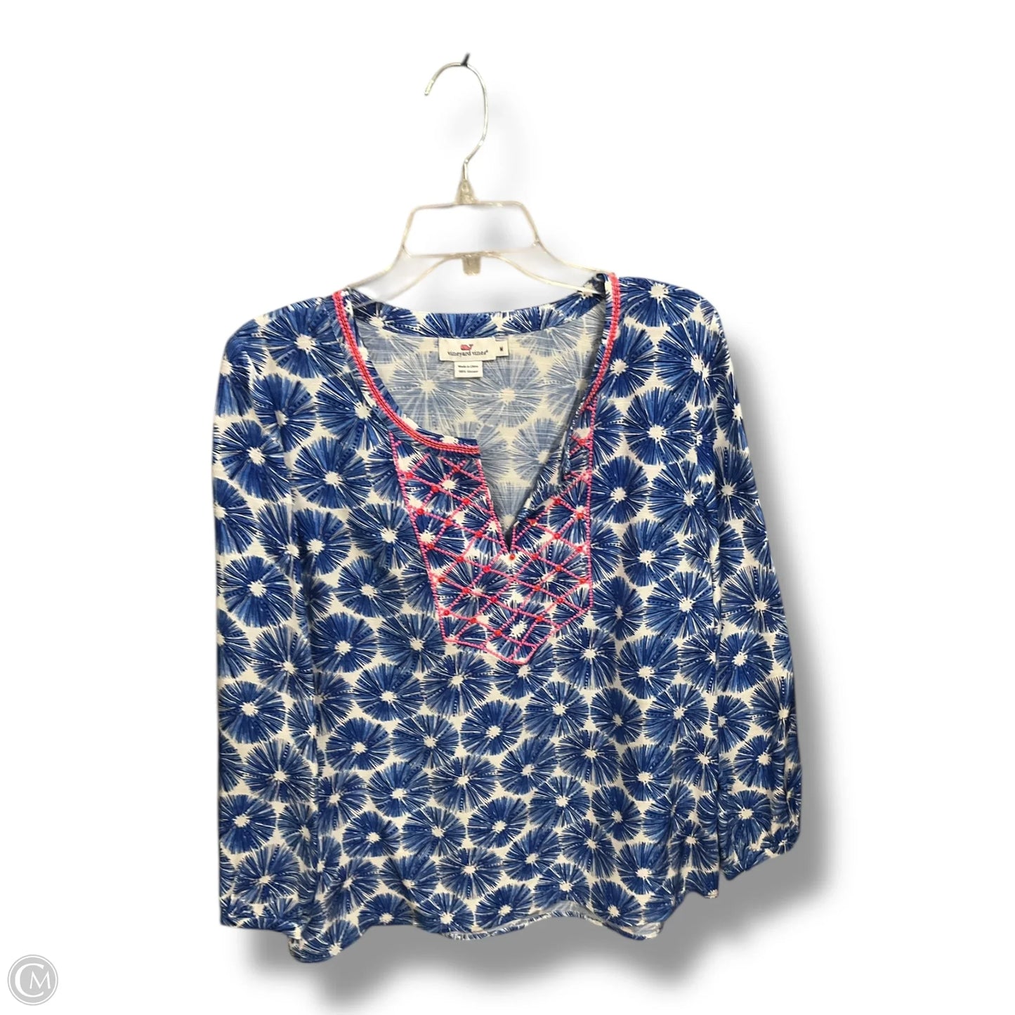 Top Long Sleeve By Vineyard Vines In Blue & White, Size: M