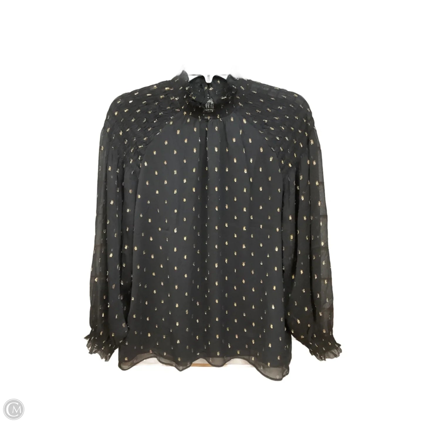 Blouse Long Sleeve By Ann Taylor In Black & Gold, Size: Lp
