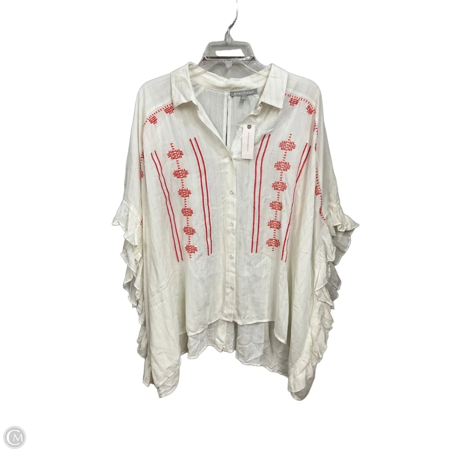 Blouse Short Sleeve By Daniel Rainn In Red & White, Size: M