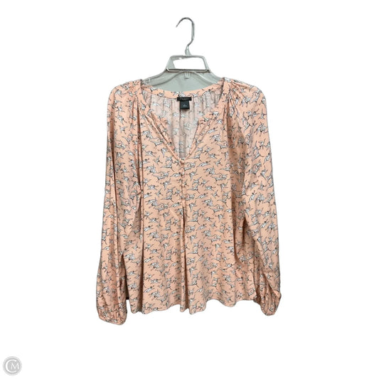 Top Long Sleeve By Ann Taylor In Pink & White, Size: L