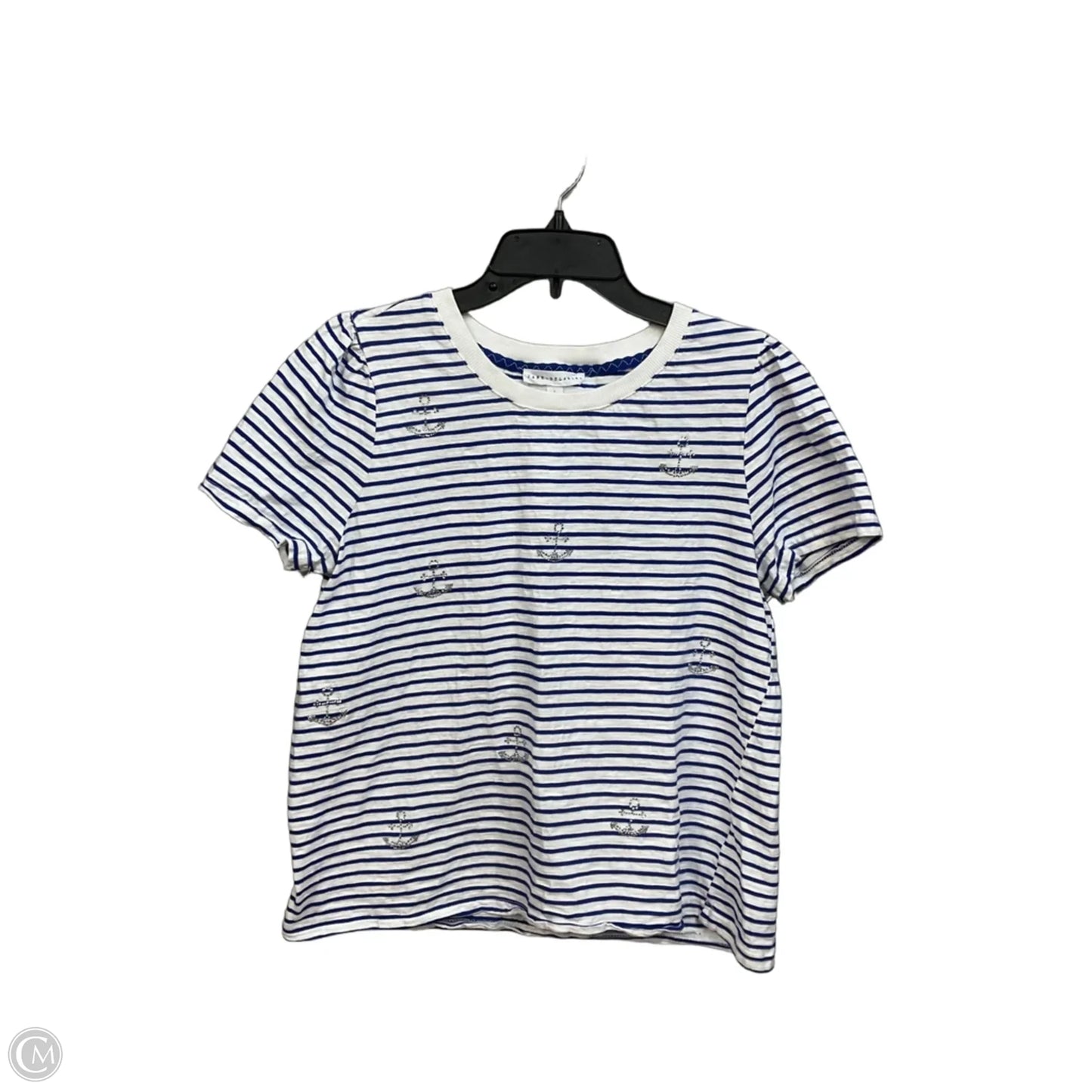 Top Short Sleeve By Jane And Delancey In Blue & White, Size: L