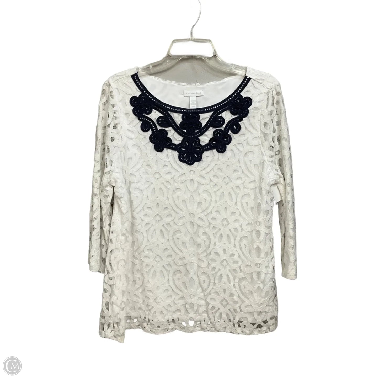 Top 3/4 Sleeve By Charter Club In White, Size: L
